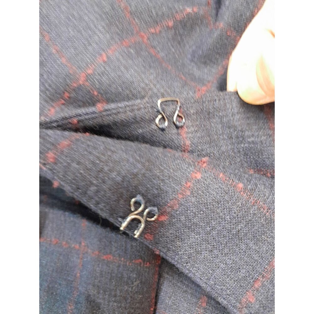 Talbots Wool Blend Career Formal Academia Preppy Size 14 Windowpane Blazer Blue - Picture 6 of 11